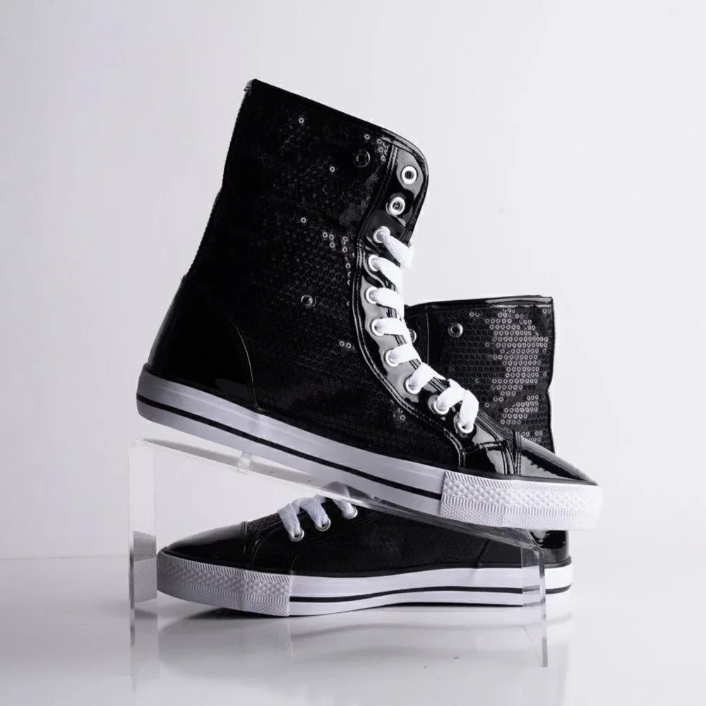 Double Platinum Womens Black Destiny High Top Sequin Sneaker Shoes US 8.5 New